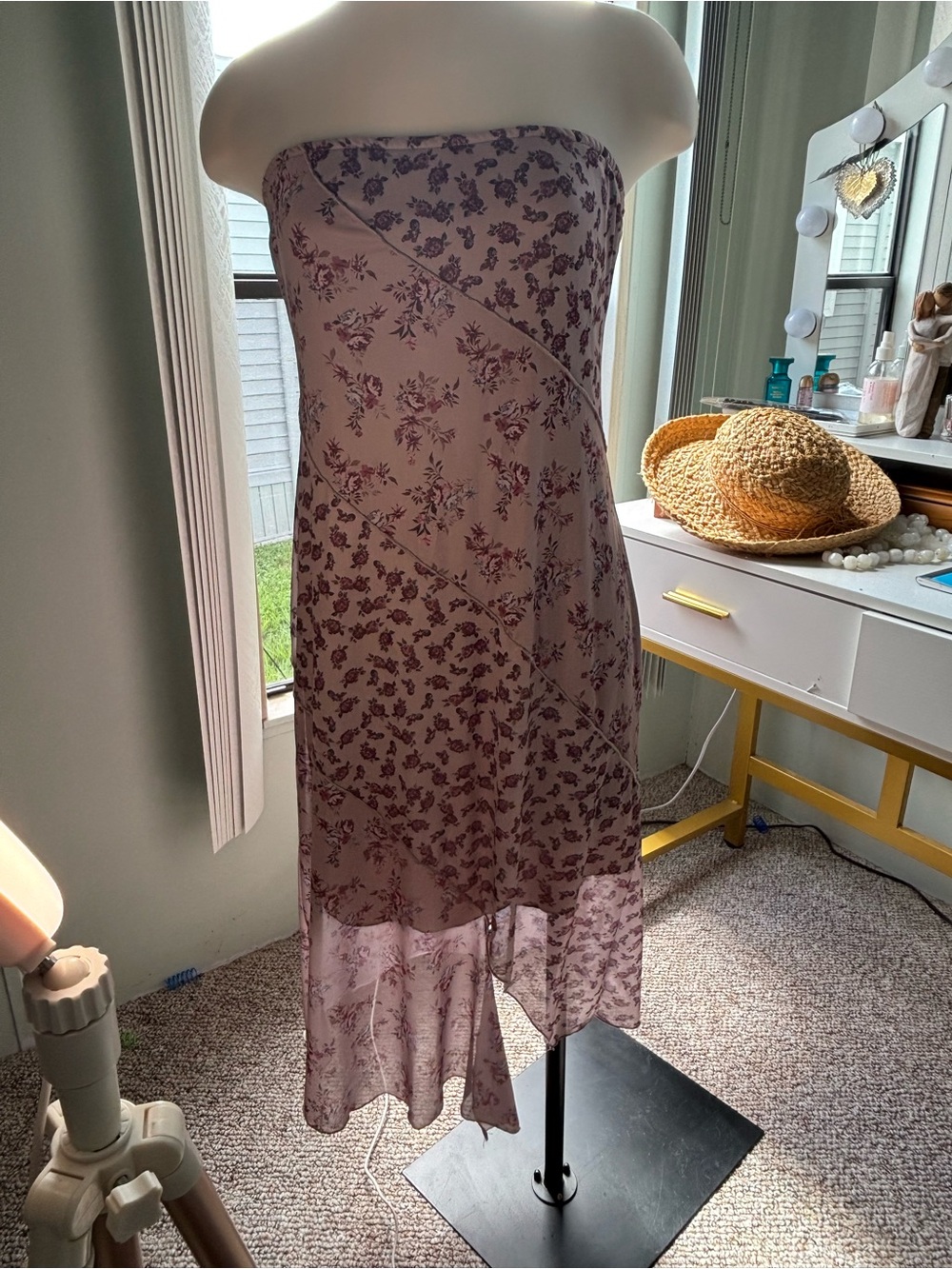 Altar'd State Dusty Mauve Floral Strapless Slip Dress